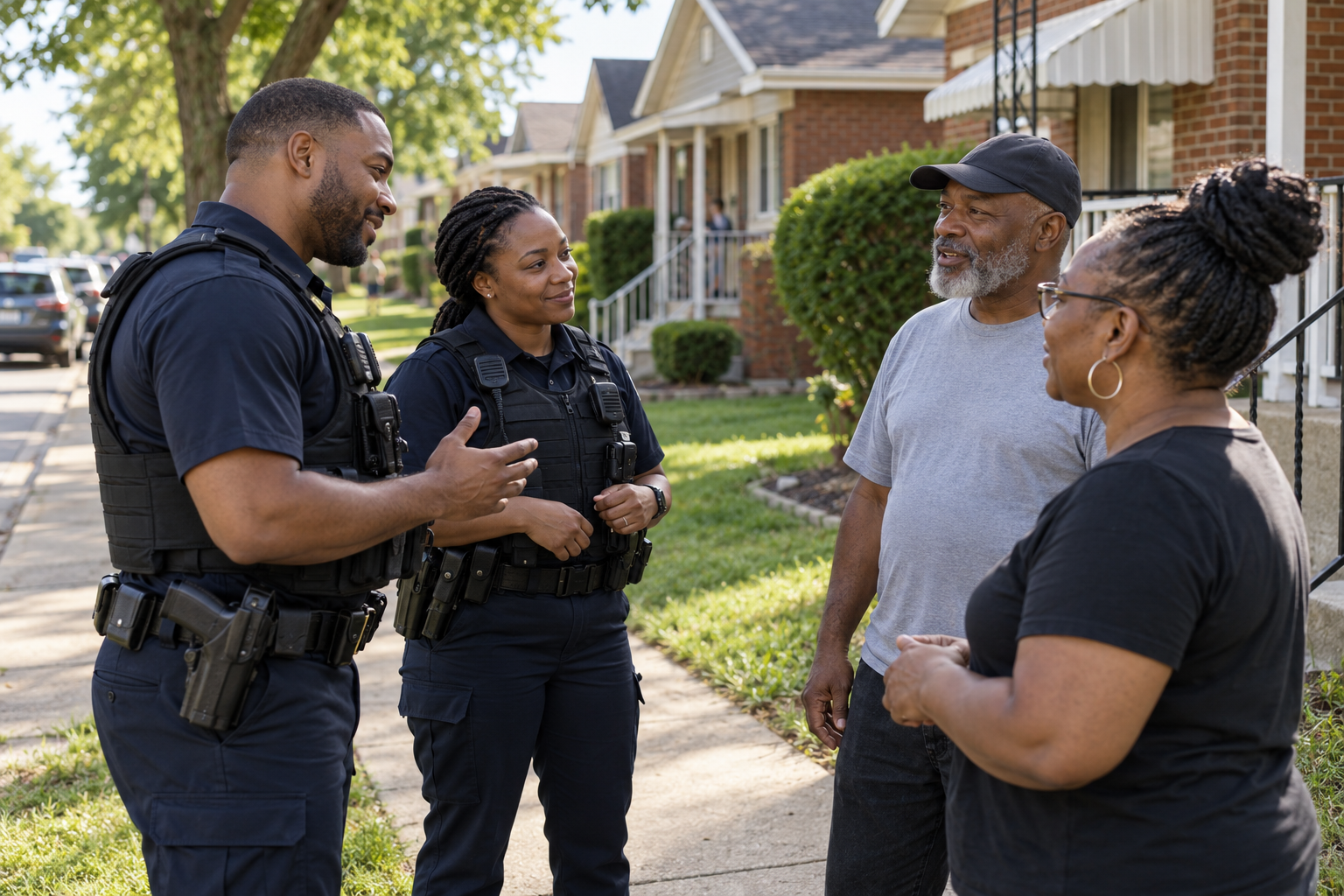 Community police officers talking with neighborhood residents